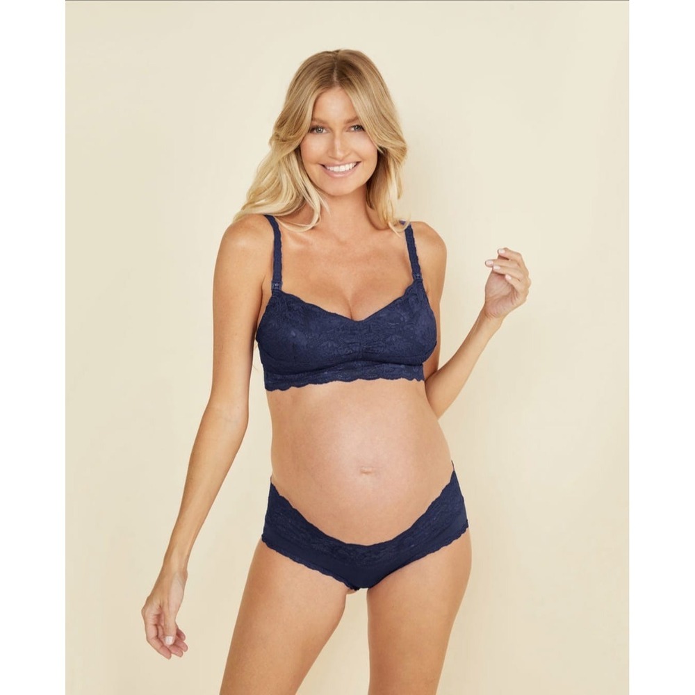 Cosabella Mommie Nursing Bra and Maternity Hotpant Set‎ Navy Blue Lace Size M